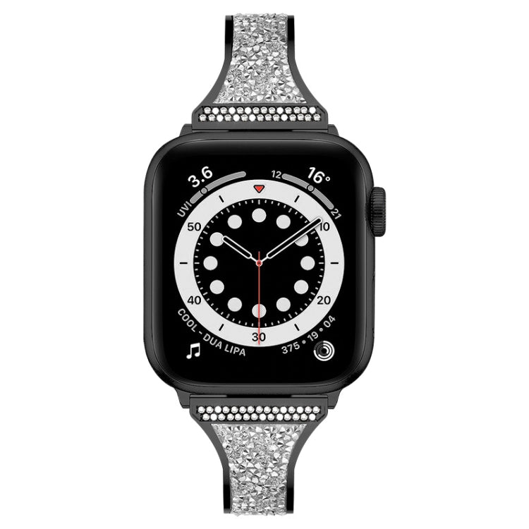Bracelet de montre en cuir incrusté de diamants pour la série Apple Watch, 7 41mm / 6&SE&5&4 40mm / 3&2&1 38mm, 7 45mm / 6&SE&5&4 44mm / 3&2&1 42mm