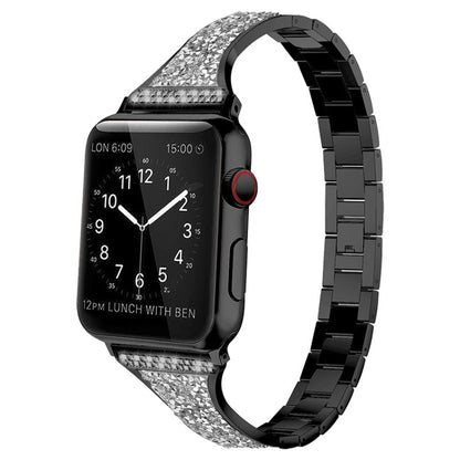 Bracelet de montre en cuir incrusté de diamants pour la série Apple Watch, 7 41mm / 6&SE&5&4 40mm / 3&2&1 38mm, 7 45mm / 6&SE&5&4 44mm / 3&2&1 42mm