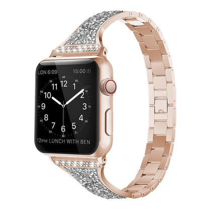 Bracelet de montre en cuir incrusté de diamants pour la série Apple Watch, 7 41mm / 6&SE&5&4 40mm / 3&2&1 38mm, 7 45mm / 6&SE&5&4 44mm / 3&2&1 42mm