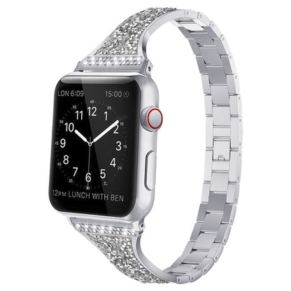 Bracelet de montre en cuir incrusté de diamants pour la série Apple Watch, 7 41mm / 6&SE&5&4 40mm / 3&2&1 38mm, 7 45mm / 6&SE&5&4 44mm / 3&2&1 42mm