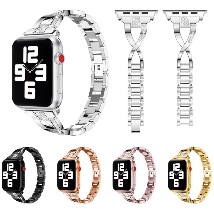 Bracelet de montre en acier inoxydable incrusté de diamants pour la série Apple Watch, 7 41mm / 6&SE&5&4 40mm / 3&2&1 38mm, 7 45mm / 6&SE&5&4 44mm / 3&2&1 42mm