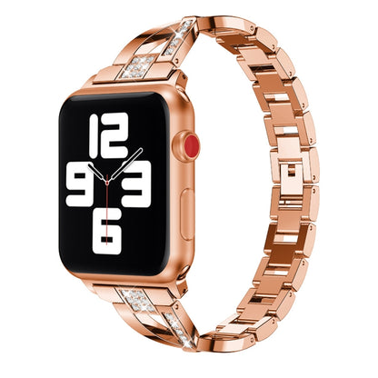 Bracelet de montre en acier inoxydable incrusté de diamants pour la série Apple Watch, 7 41mm / 6&SE&5&4 40mm / 3&2&1 38mm, 7 45mm / 6&SE&5&4 44mm / 3&2&1 42mm