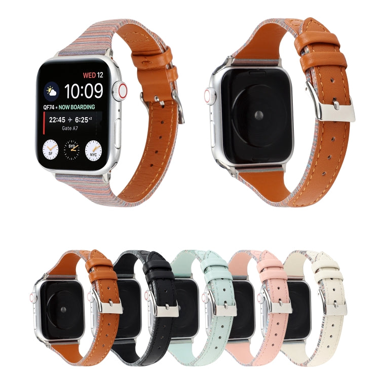 Bracelet de montre en cuir véritable à rayures cousues, For Apple Watch Series, For Apple Watch Series 5