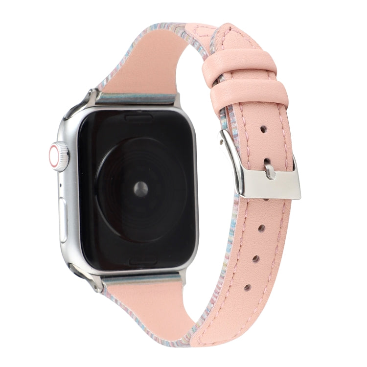 Bracelet de montre en cuir véritable à rayures cousues, For Apple Watch Series, For Apple Watch Series 5