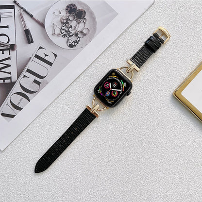 Acier en forme de D + bracelet en cuir véritable pour la série Apple Watch, 7 41mm / 6&SE&5&4 40mm / 3&2&1 38mm, 7 45mm / 6&SE&5&4 44mm / 3&2&1 42mm