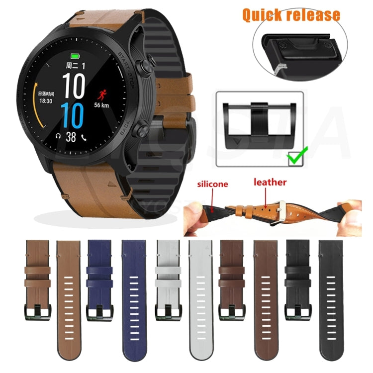 Bracelet de montre en silicone + cuir à dégagement rapide, For Garmin Fenix 7, For Garmin Fenix 7X