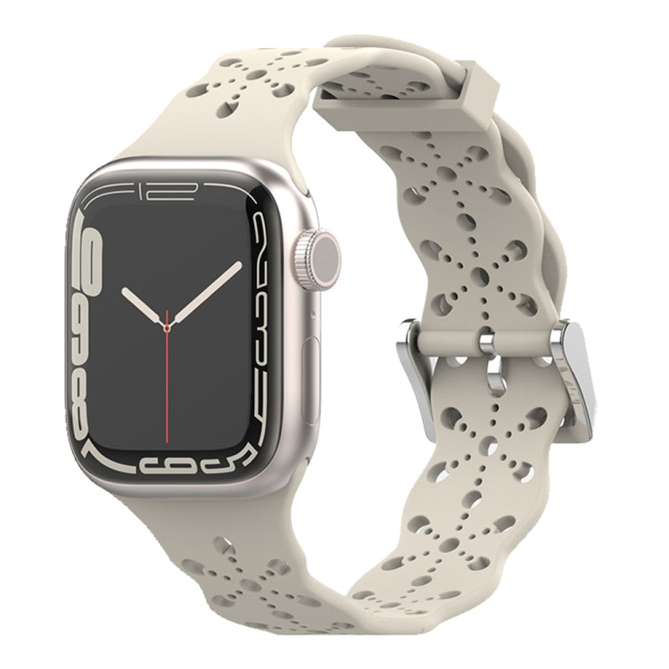 Bracelet de montre en silicone en dentelle pour la série Apple Watch, 7 41mm / 6&SE&5&4 40mm / 3&2&1 38mm, 7 45mm / 6&SE&5&4 44mm / 3&2&1 42mm