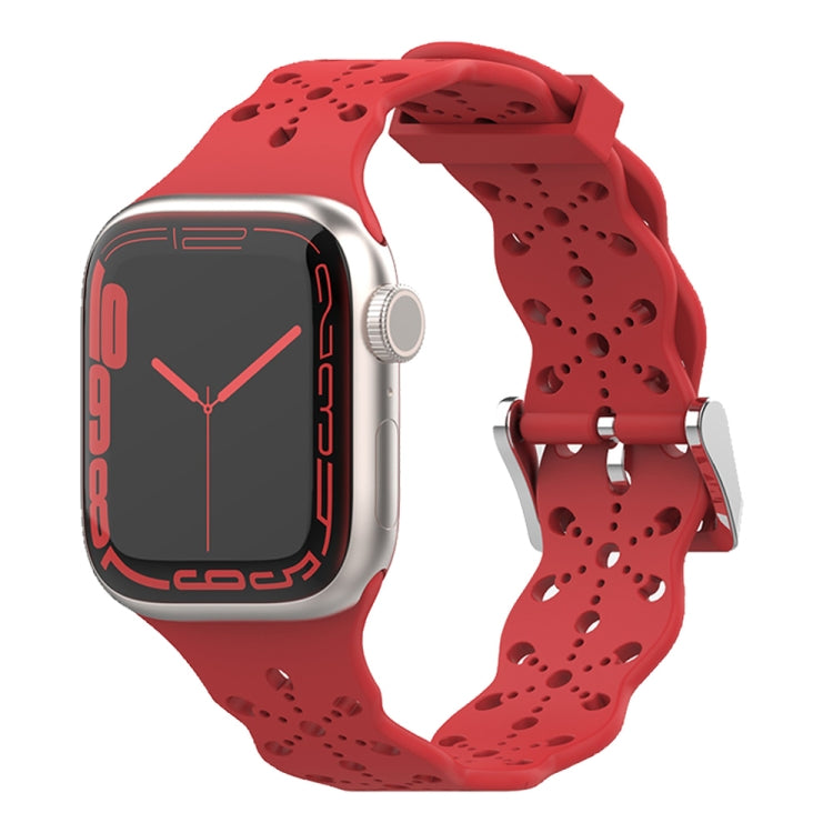 Bracelet de montre en silicone en dentelle pour la série Apple Watch, 7 41mm / 6&SE&5&4 40mm / 3&2&1 38mm, 7 45mm / 6&SE&5&4 44mm / 3&2&1 42mm