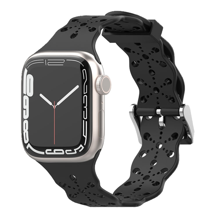 Bracelet de montre en silicone en dentelle pour la série Apple Watch, 7 41mm / 6&SE&5&4 40mm / 3&2&1 38mm, 7 45mm / 6&SE&5&4 44mm / 3&2&1 42mm