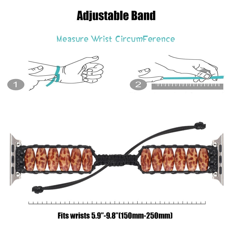 Bracelet de montre en perles de bois pour la série Apple Watch, 7 41mm / 6&SE&5&4 40mm / 3&2&1 38mm, 7 45mm / 6&SE&5&4 44mm / 3&2&1 42mm