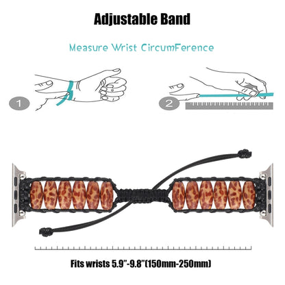 Bracelet de montre en perles de bois pour la série Apple Watch, 7 41mm / 6&SE&5&4 40mm / 3&2&1 38mm, 7 45mm / 6&SE&5&4 44mm / 3&2&1 42mm