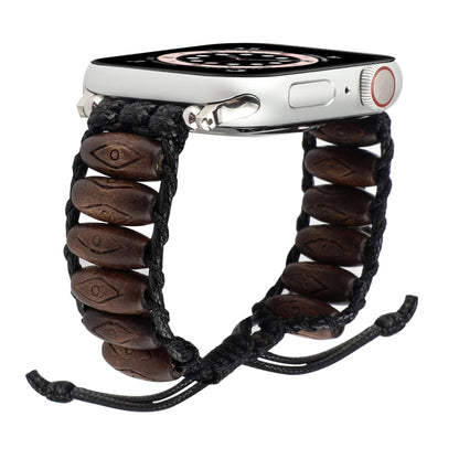 Bracelet de montre en perles de bois pour la série Apple Watch, 7 41mm / 6&SE&5&4 40mm / 3&2&1 38mm, 7 45mm / 6&SE&5&4 44mm / 3&2&1 42mm