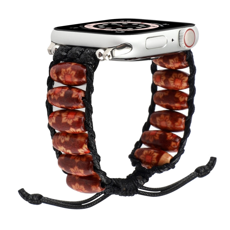 Bracelet de montre en perles de bois pour la série Apple Watch, 7 41mm / 6&SE&5&4 40mm / 3&2&1 38mm, 7 45mm / 6&SE&5&4 44mm / 3&2&1 42mm