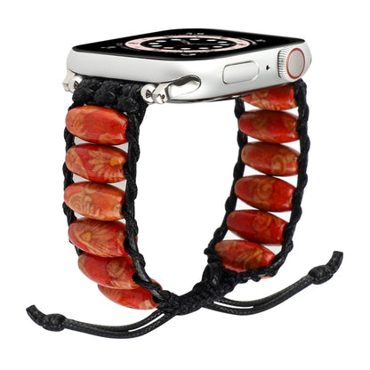 Bracelet de montre en perles de bois pour la série Apple Watch, 7 41mm / 6&SE&5&4 40mm / 3&2&1 38mm, 7 45mm / 6&SE&5&4 44mm / 3&2&1 42mm
