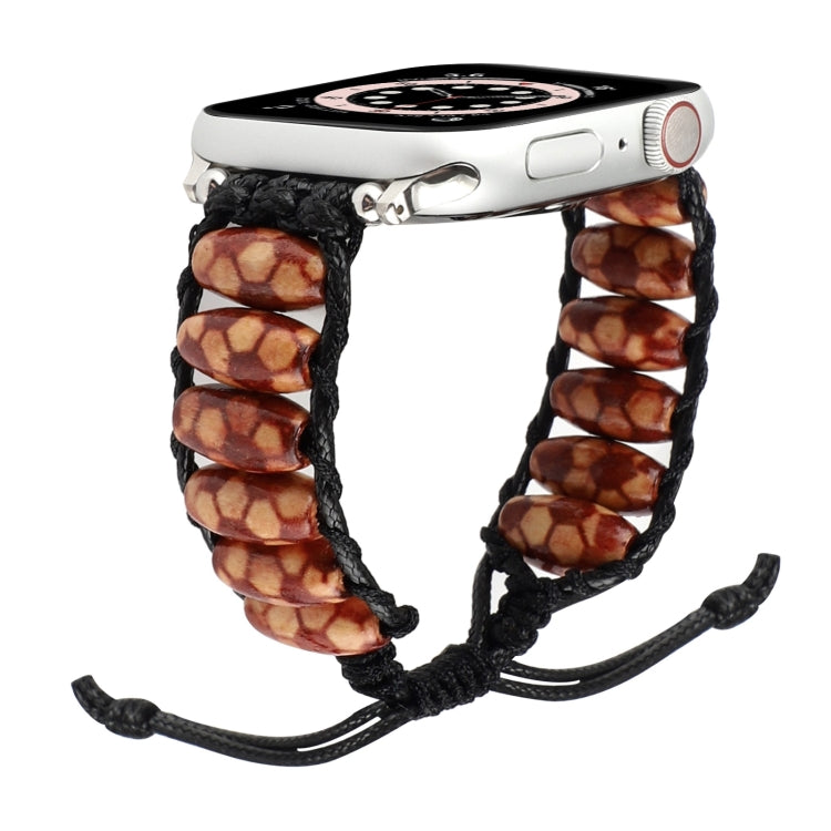 Bracelet de montre en perles de bois pour la série Apple Watch, 7 41mm / 6&SE&5&4 40mm / 3&2&1 38mm, 7 45mm / 6&SE&5&4 44mm / 3&2&1 42mm