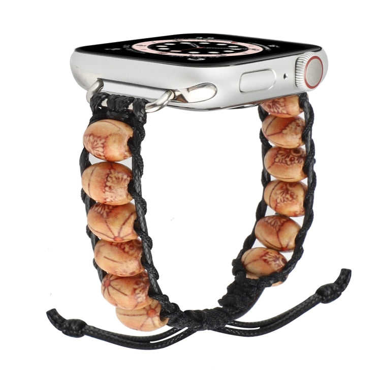 Bracelet de montre en perles de bois pour la série Apple Watch, 7 41mm / 6&SE&5&4 40mm / 3&2&1 38mm, 7 45mm / 6&SE&5&4 44mm / 3&2&1 42mm