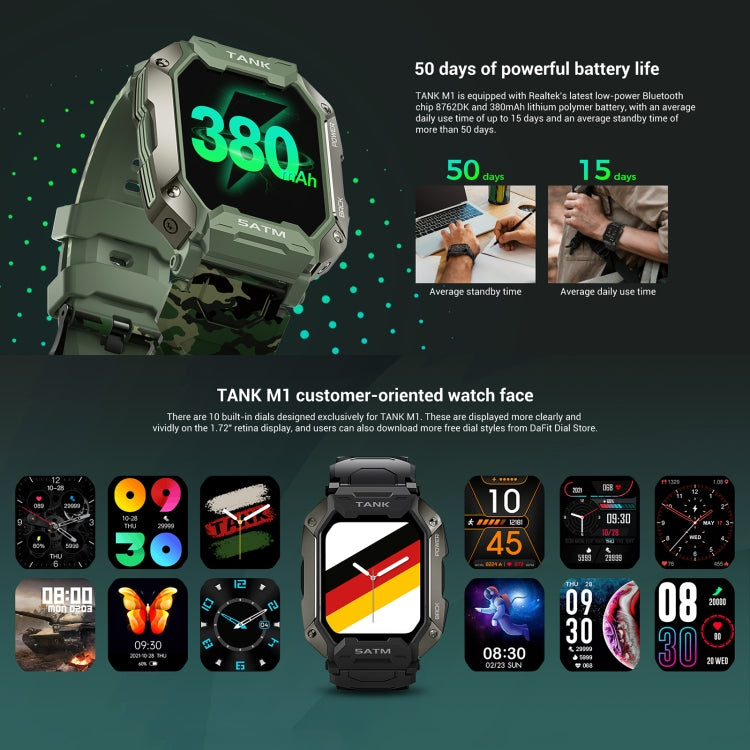 TANK M1 1.72 Montre intelligente à écran TFT, prend en charge la surveillance du sommeil / la surveillance de la fréquence cardiaque