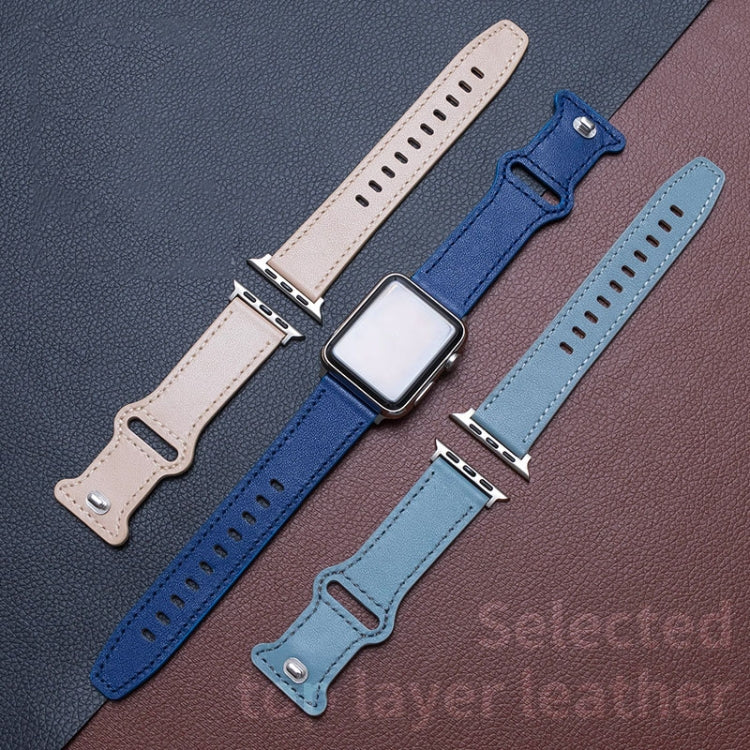 Bracelet de montre en cuir de vachette à boucle papillon pour la série Apple Watch, 7 41mm / 6&SE&5&4 40mm / 3&2&1 38mm, 7 45mm / 6&SE&5&4 44mm / 3&2&1 42mm