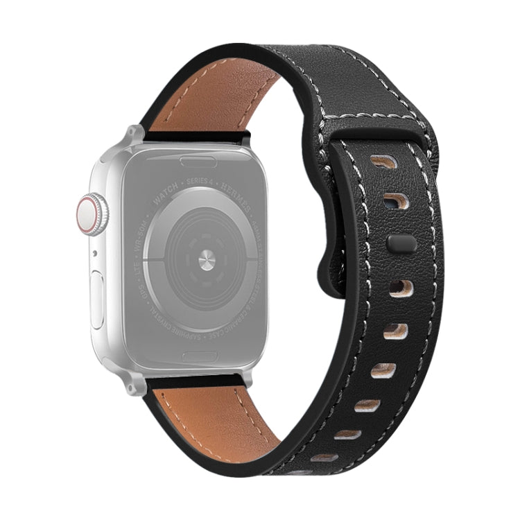 Bracelet de montre en cuir de vachette à boucle papillon pour la série Apple Watch, 7 41mm / 6&SE&5&4 40mm / 3&2&1 38mm, 7 45mm / 6&SE&5&4 44mm / 3&2&1 42mm