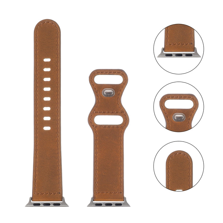 Bracelet de montre à boucle papillon en cuir Crazy Horse pour la série Apple Watch, 7 41mm / 6&SE&5&4 40mm / 3&2&1 38mm, 7 45mm / 6&SE&5&4 44mm / 3&2&1 42mm