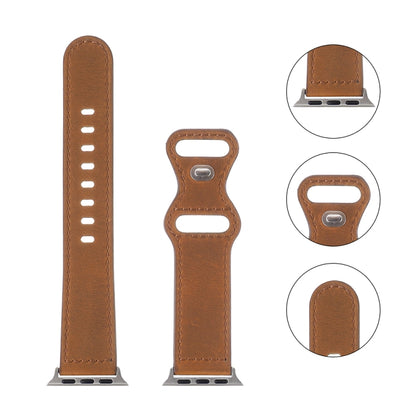 Bracelet de montre à boucle papillon en cuir Crazy Horse pour la série Apple Watch, 7 41mm / 6&SE&5&4 40mm / 3&2&1 38mm, 7 45mm / 6&SE&5&4 44mm / 3&2&1 42mm