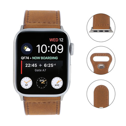 Bracelet de montre à boucle papillon en cuir Crazy Horse pour la série Apple Watch, 7 41mm / 6&SE&5&4 40mm / 3&2&1 38mm, 7 45mm / 6&SE&5&4 44mm / 3&2&1 42mm