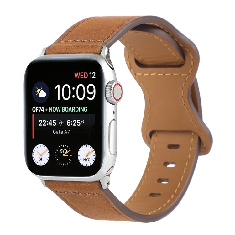 Bracelet de montre à boucle papillon en cuir Crazy Horse pour la série Apple Watch, 7 41mm / 6&SE&5&4 40mm / 3&2&1 38mm, 7 45mm / 6&SE&5&4 44mm / 3&2&1 42mm