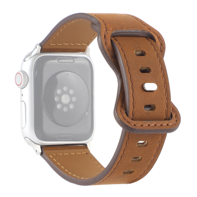 Bracelet de montre à boucle papillon en cuir Crazy Horse pour la série Apple Watch, 7 41mm / 6&SE&5&4 40mm / 3&2&1 38mm, 7 45mm / 6&SE&5&4 44mm / 3&2&1 42mm