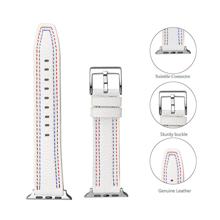Bracelet de montre en cuir à trois lignes pour la série Apple Watch, 7 41mm / 6&SE&5&4 40mm / 3&2&1 38mm, 7 45mm / 6&SE&5&4 44mm / 3&2&1 42mm