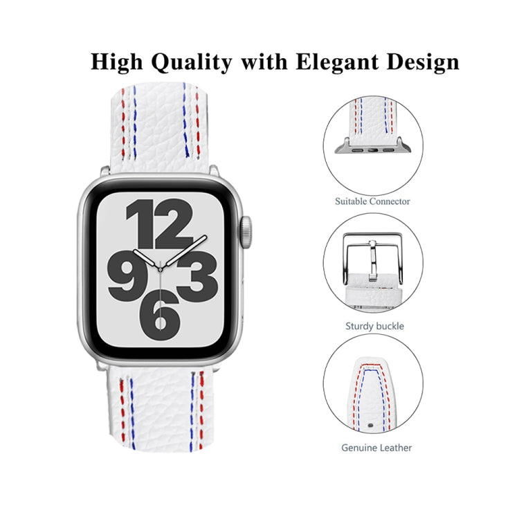 Bracelet de montre en cuir à trois lignes pour la série Apple Watch, 7 41mm / 6&SE&5&4 40mm / 3&2&1 38mm, 7 45mm / 6&SE&5&4 44mm / 3&2&1 42mm