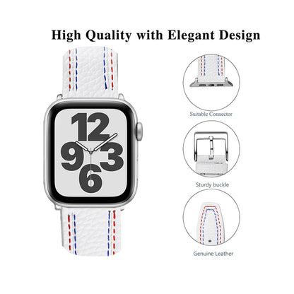 Bracelet de montre en cuir à trois lignes pour la série Apple Watch, 7 41mm / 6&SE&5&4 40mm / 3&2&1 38mm, 7 45mm / 6&SE&5&4 44mm / 3&2&1 42mm