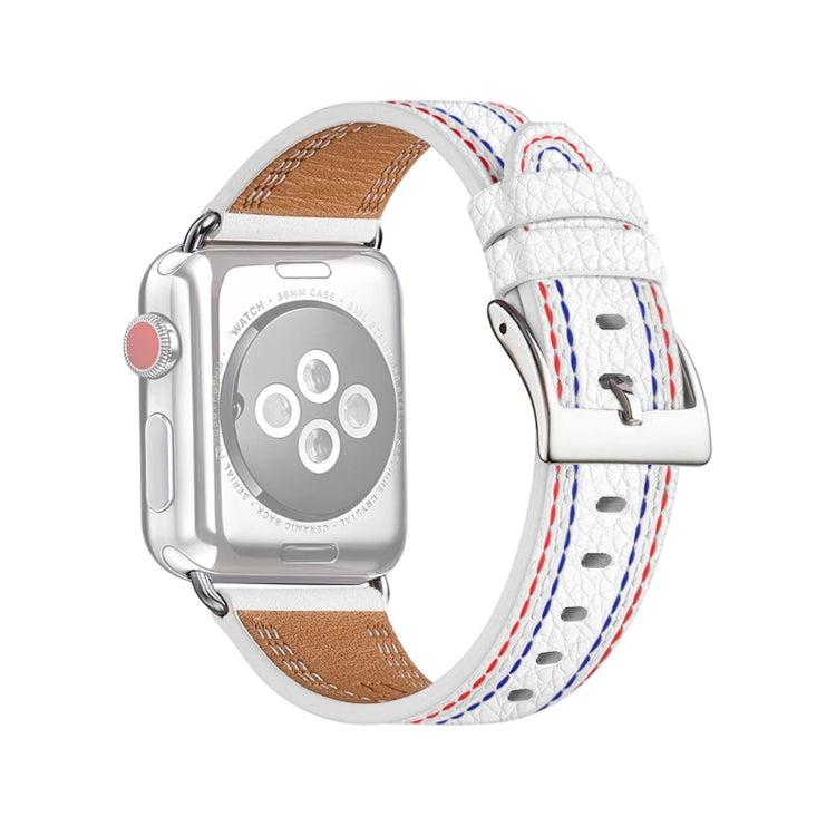 Bracelet de montre en cuir à trois lignes pour la série Apple Watch, 7 41mm / 6&SE&5&4 40mm / 3&2&1 38mm, 7 45mm / 6&SE&5&4 44mm / 3&2&1 42mm