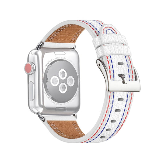 Bracelet de montre en cuir à trois lignes pour la série Apple Watch, 7 41mm / 6&SE&5&4 40mm / 3&2&1 38mm, 7 45mm / 6&SE&5&4 44mm / 3&2&1 42mm