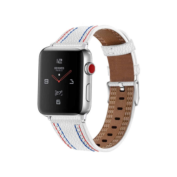 Bracelet de montre en cuir à trois lignes pour la série Apple Watch, 7 41mm / 6&SE&5&4 40mm / 3&2&1 38mm, 7 45mm / 6&SE&5&4 44mm / 3&2&1 42mm