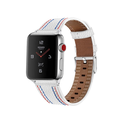 Bracelet de montre en cuir à trois lignes pour la série Apple Watch, 7 41mm / 6&SE&5&4 40mm / 3&2&1 38mm, 7 45mm / 6&SE&5&4 44mm / 3&2&1 42mm