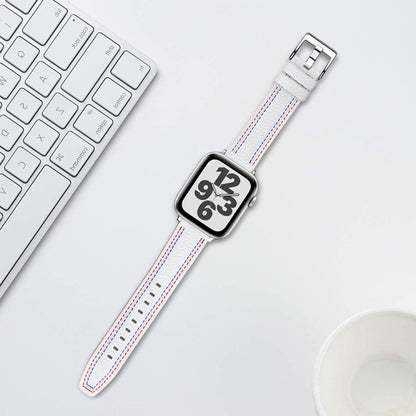Bracelet de montre en cuir à trois lignes pour la série Apple Watch, 7 41mm / 6&SE&5&4 40mm / 3&2&1 38mm, 7 45mm / 6&SE&5&4 44mm / 3&2&1 42mm
