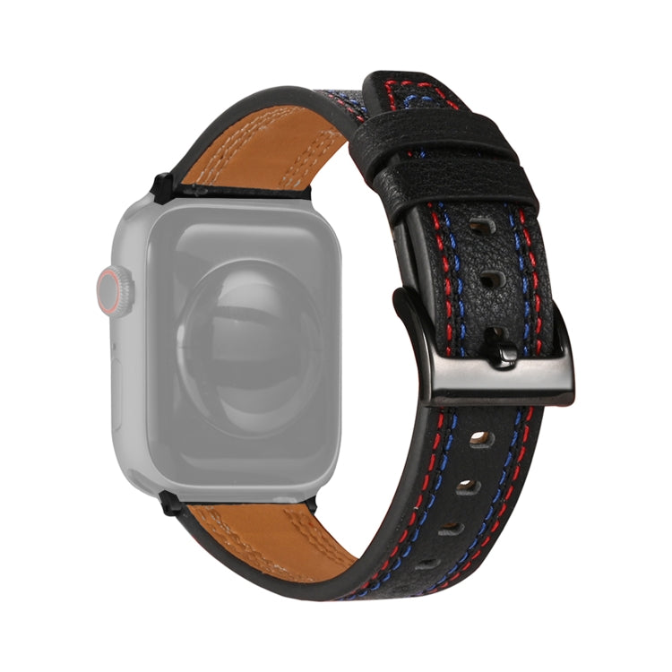 Bracelet de montre en cuir à trois lignes pour la série Apple Watch, 7 41mm / 6&SE&5&4 40mm / 3&2&1 38mm, 7 45mm / 6&SE&5&4 44mm / 3&2&1 42mm