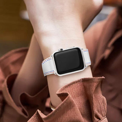 Bracelet de montre en cuir à trois lignes pour la série Apple Watch, 7 41mm / 6&SE&5&4 40mm / 3&2&1 38mm, 7 45mm / 6&SE&5&4 44mm / 3&2&1 42mm