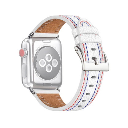 Bracelet de montre en cuir à trois lignes pour la série Apple Watch, 7 41mm / 6&SE&5&4 40mm / 3&2&1 38mm, 7 45mm / 6&SE&5&4 44mm / 3&2&1 42mm