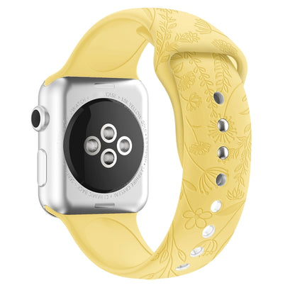 Bracelet de montre en silicone de gaufrage de fleurs d'amour de papillons pour la série Apple Watch, 7 41mm / 6&SE&5&4 40mm / 3&2&1 38mm