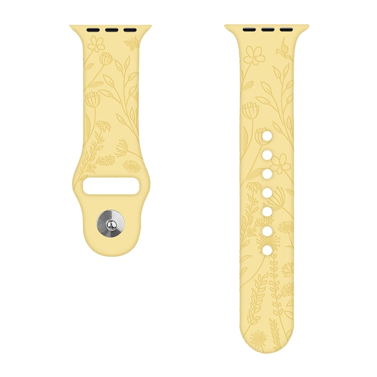 Bracelet de montre en silicone de gaufrage de fleurs d'amour de papillons pour la série Apple Watch, 7 41mm / 6&SE&5&4 40mm / 3&2&1 38mm