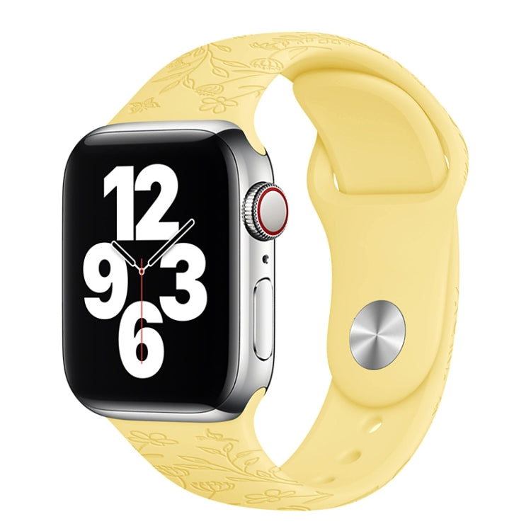 Bracelet de montre en silicone de gaufrage de fleurs d'amour de papillons pour la série Apple Watch, 7 41mm / 6&SE&5&4 40mm / 3&2&1 38mm