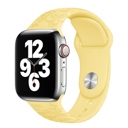 Bracelet de montre en silicone de gaufrage de fleurs d'amour de papillons pour la série Apple Watch, 7 41mm / 6&SE&5&4 40mm / 3&2&1 38mm