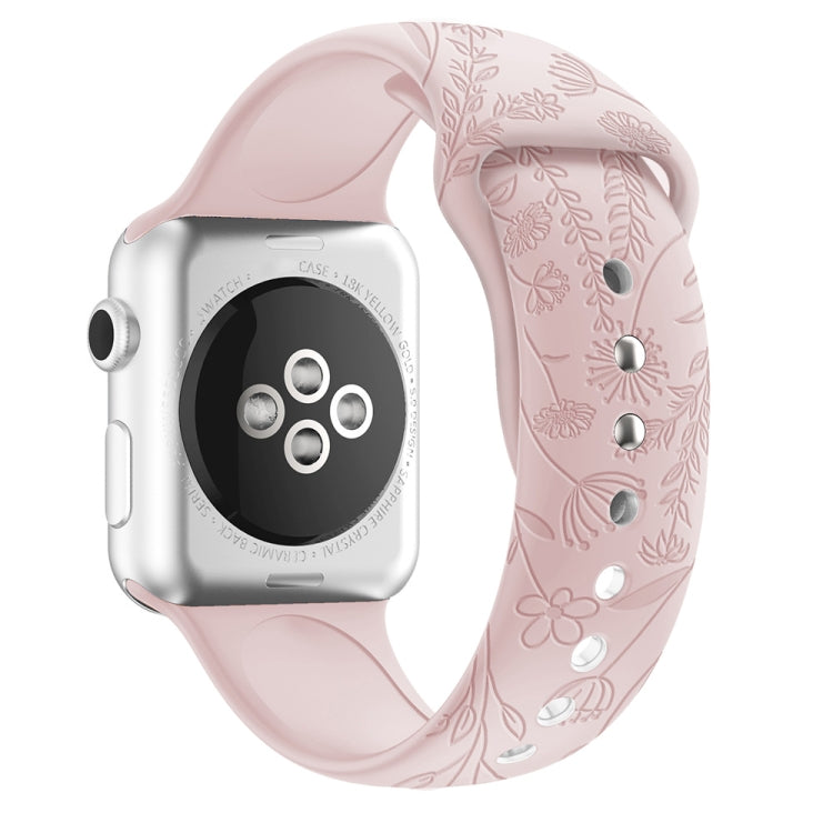 Bracelet de montre en silicone de gaufrage de fleurs d'amour de papillons pour la série Apple Watch, 7 41mm / 6&SE&5&4 40mm / 3&2&1 38mm