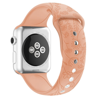 Bracelet de montre en silicone de gaufrage de fleurs d'amour de papillons pour la série Apple Watch, 7 41mm / 6&SE&5&4 40mm / 3&2&1 38mm