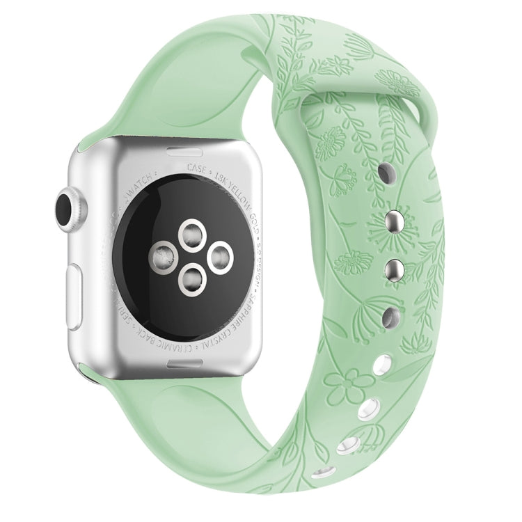 Bracelet de montre en silicone de gaufrage de fleurs d'amour de papillons pour la série Apple Watch, 7 41mm / 6&SE&5&4 40mm / 3&2&1 38mm