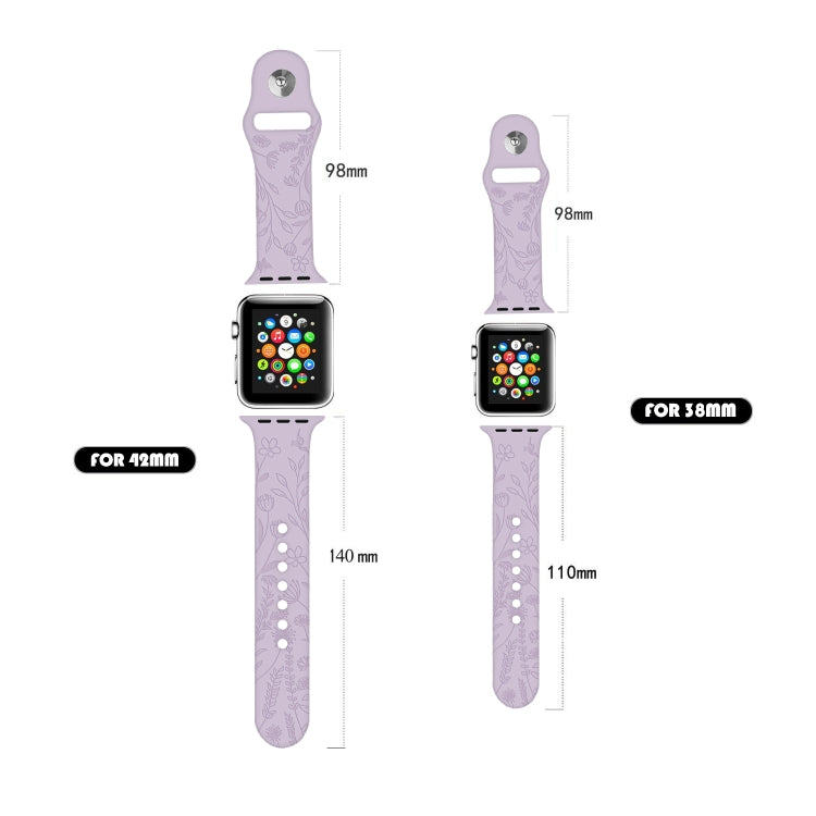 Bracelet de montre en silicone de gaufrage de fleurs d'amour de papillons pour la série Apple Watch, 7 41mm / 6&SE&5&4 40mm / 3&2&1 38mm