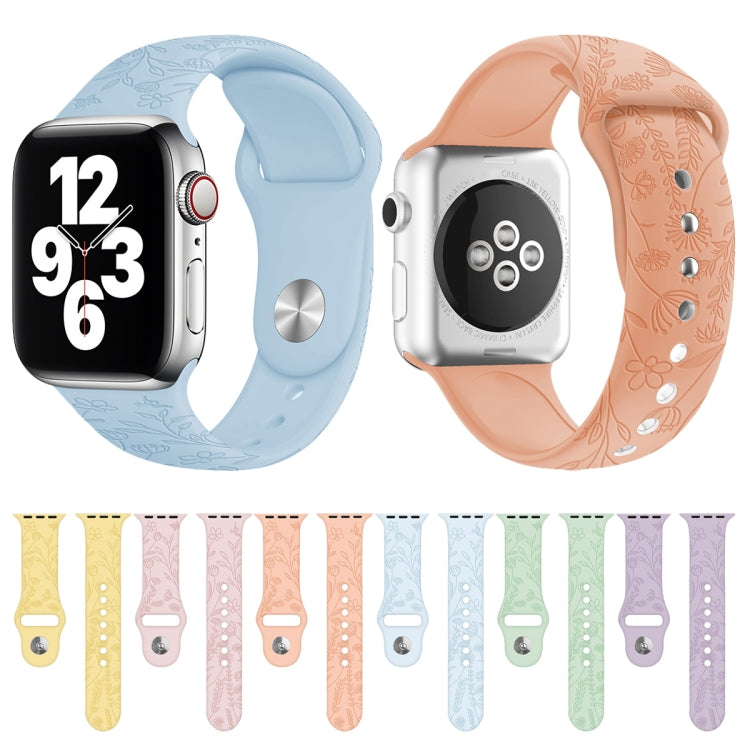 Bracelet de montre en silicone de gaufrage de fleurs d'amour de papillons pour la série Apple Watch, 7 41mm / 6&SE&5&4 40mm / 3&2&1 38mm