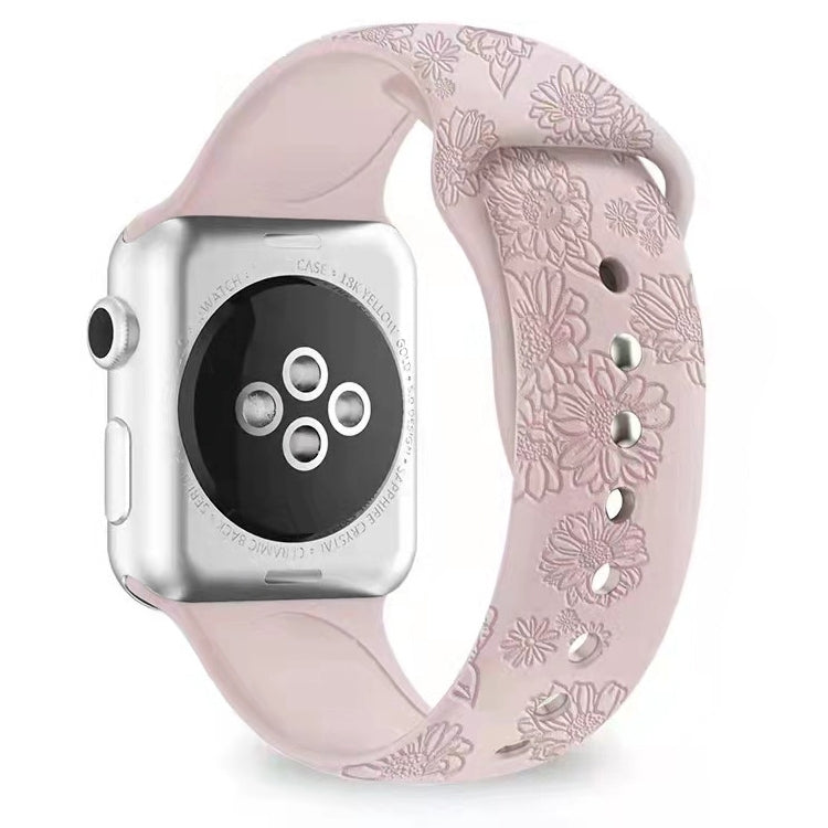 Bracelet de montre en silicone gaufré tournesol pour la série Apple Watch, 7 41mm / 6&SE&5&4 40mm / 3&2&1 38mm, 7 45mm / 6&SE&5&4 44mm / 3&2&1 42mm