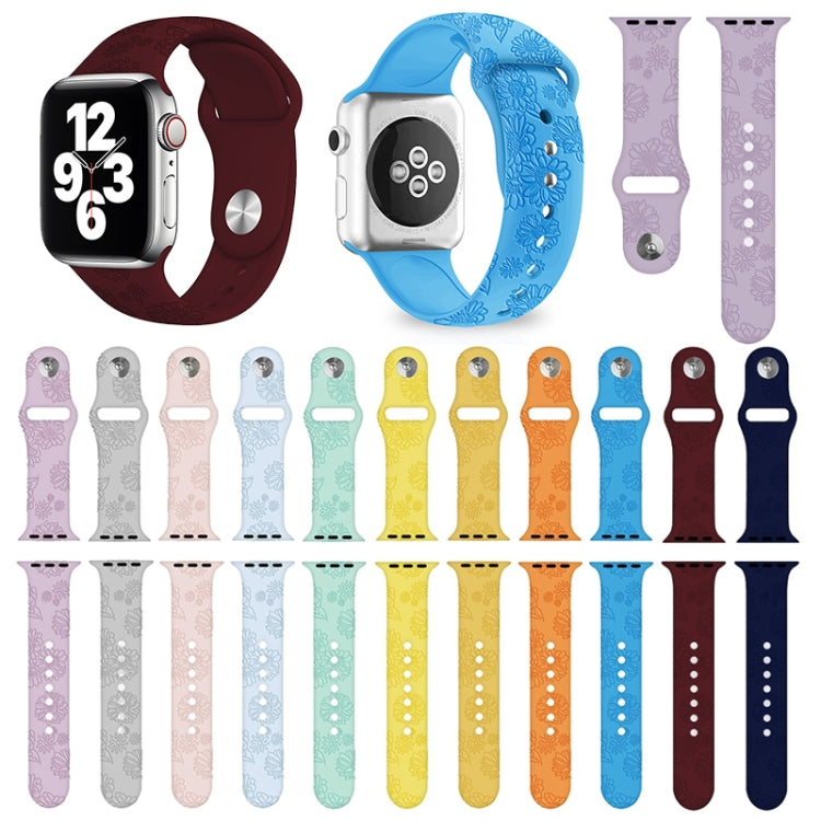 Bracelet de montre en silicone gaufré tournesol pour la série Apple Watch, 7 41mm / 6&SE&5&4 40mm / 3&2&1 38mm, 7 45mm / 6&SE&5&4 44mm / 3&2&1 42mm